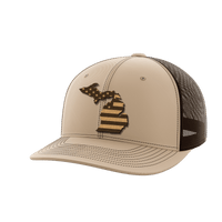 Thumbnail for Michigan United Hats Hat Greater Half Khaki/Coffee Genuine Leather Michigan