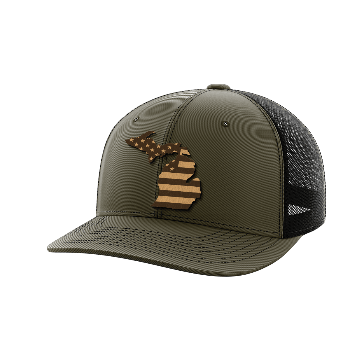 Michigan United Hats Hat Greater Half OD Green/Black Genuine Leather Michigan
