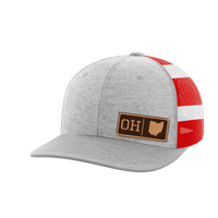 Thumbnail for Ohio Homegrown Hats Hat Greater Half Heather Grey/Flag Genuine Leather Ohio