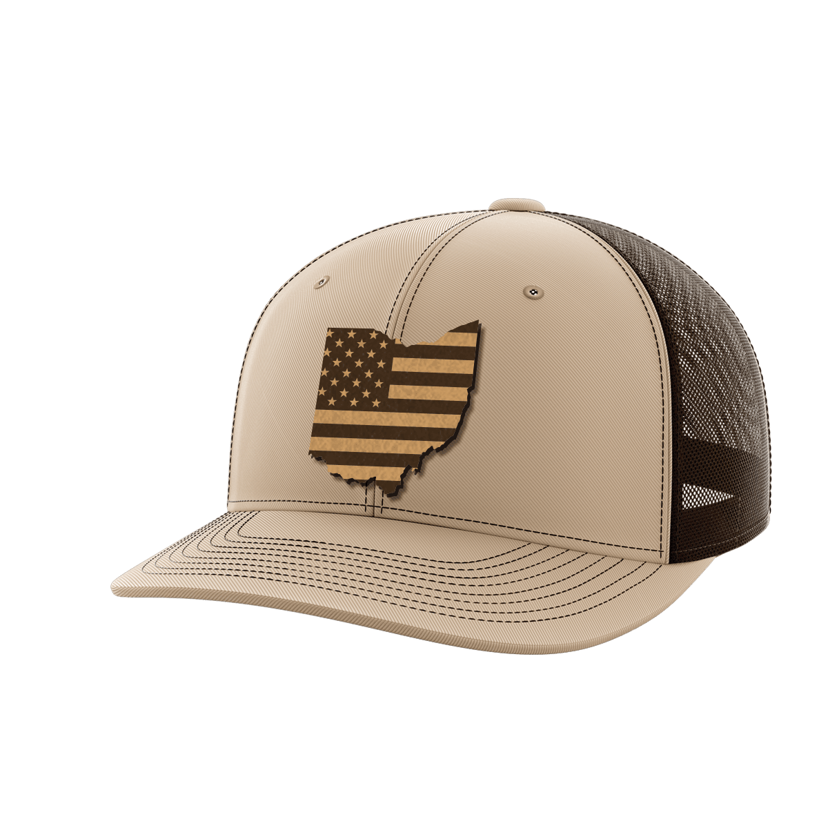 Ohio United Hats Hat Greater Half Khaki/Coffee Genuine Leather Ohio