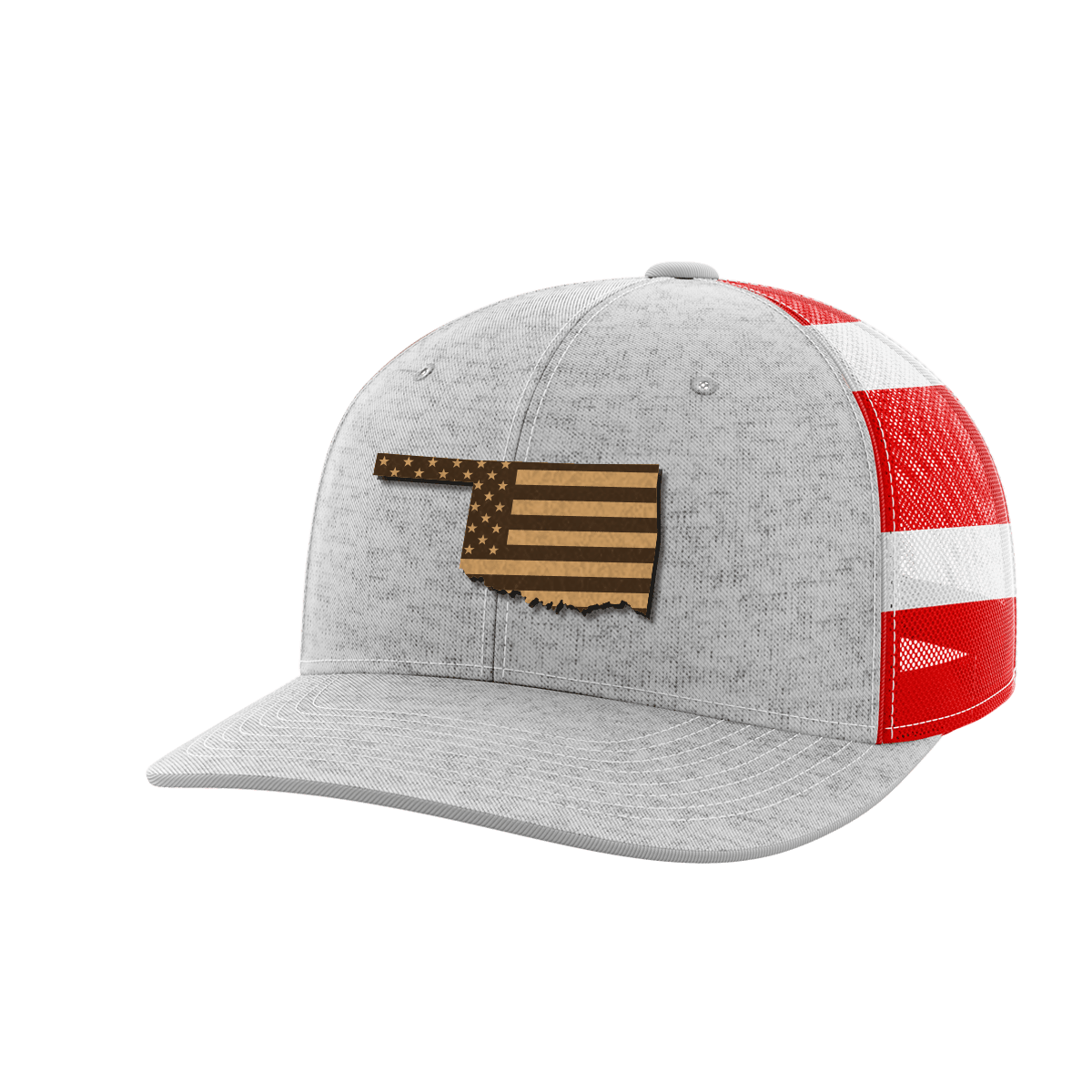 Oklahoma United Hats Hat Greater Half Heather Grey/Flag Genuine Leather Oklahoma