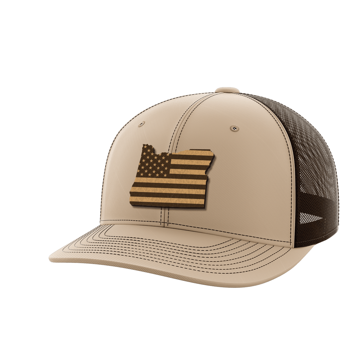 Oregon United Hats Hat Greater Half Khaki/Coffee Genuine Leather Oregon