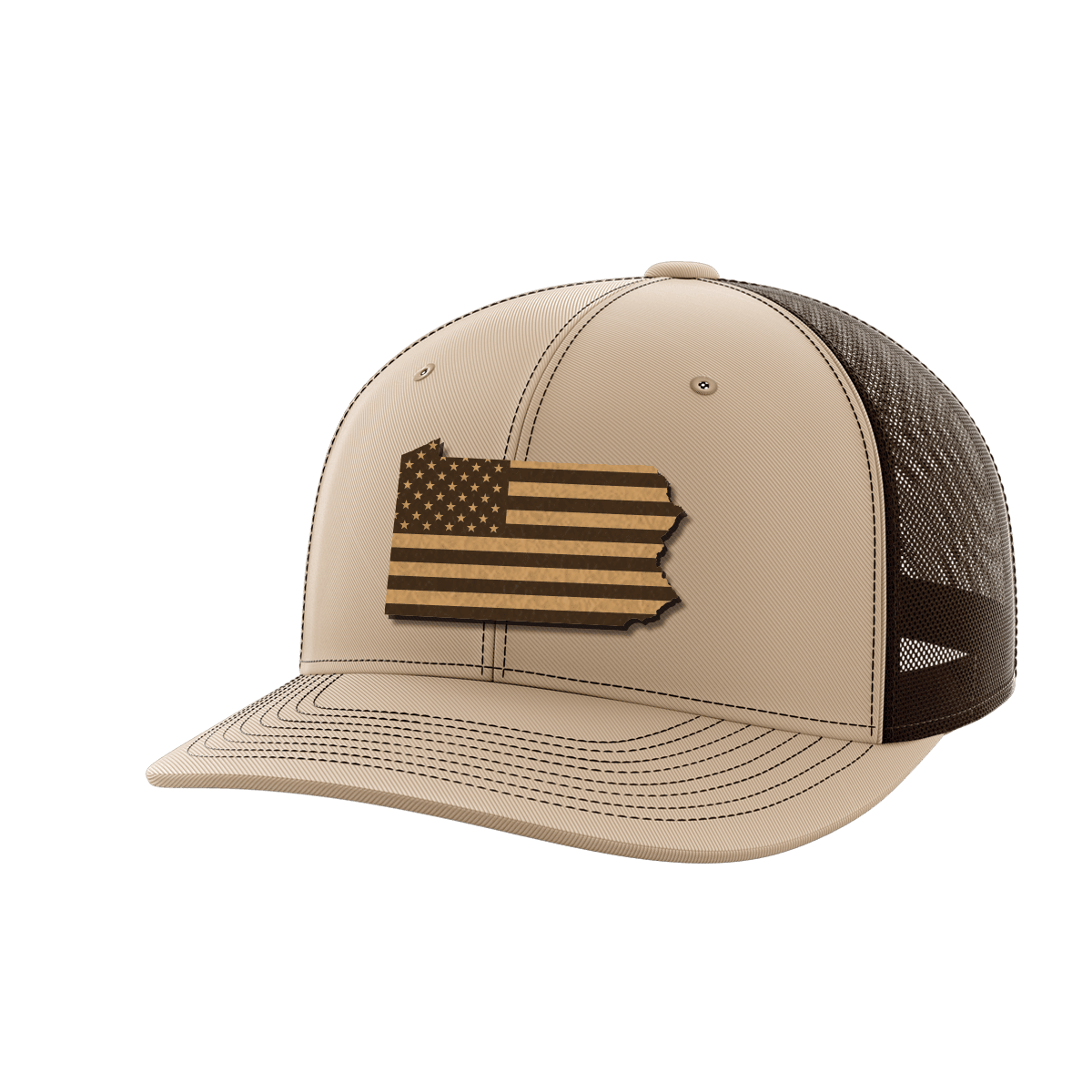Pennsylvania United Hats Hat Greater Half Khaki/Coffee Genuine Leather Pennsylvania