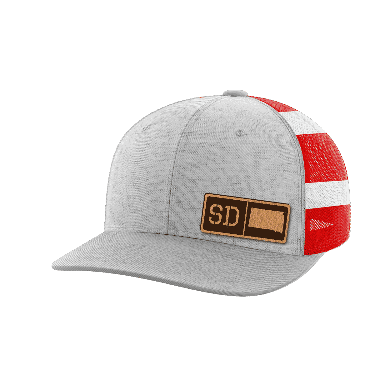 South Dakota Homegrown Hats Hat Greater Half Heather Grey/Flag Genuine Leather South Dakota