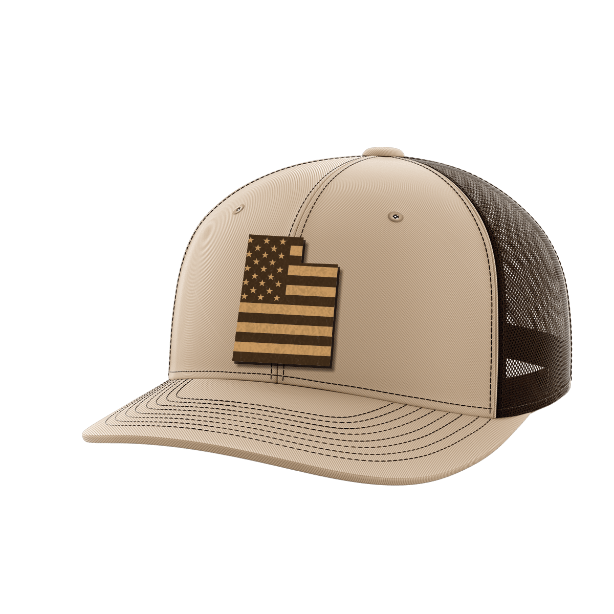 Utah United Hats Hat Greater Half Khaki/Coffee Genuine Leather Utah