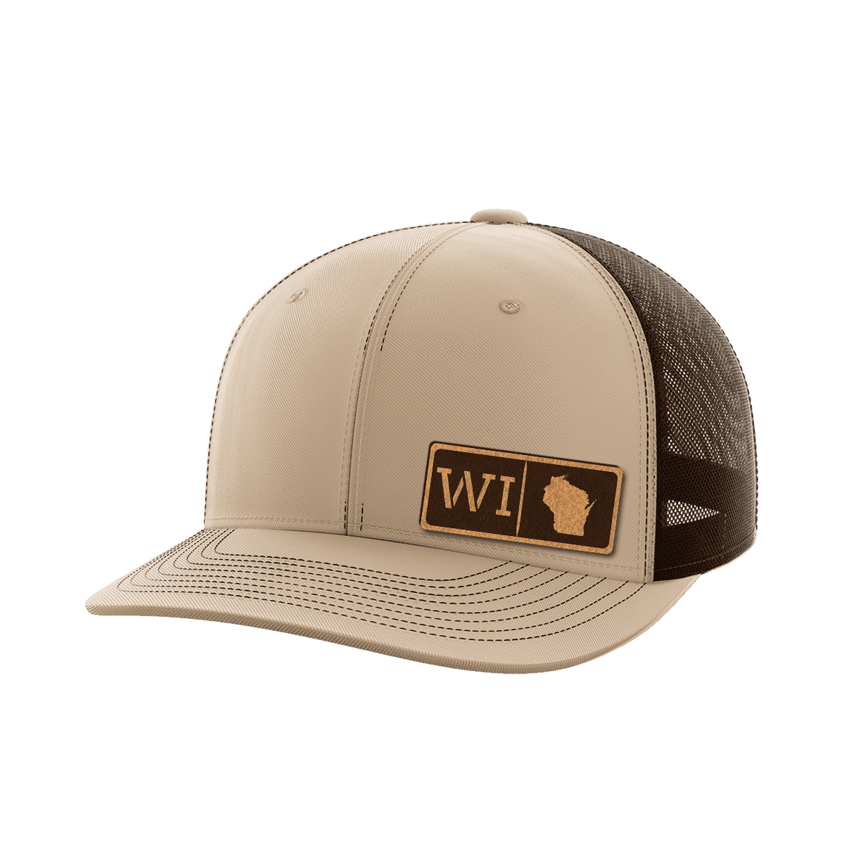 Wisconsin Homegrown Hats Hat Greater Half Khaki/Coffee Genuine Leather Wisconsin