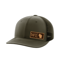 Thumbnail for Wisconsin Homegrown Hats Hat Greater Half OD Green/Black Genuine Leather Wisconsin