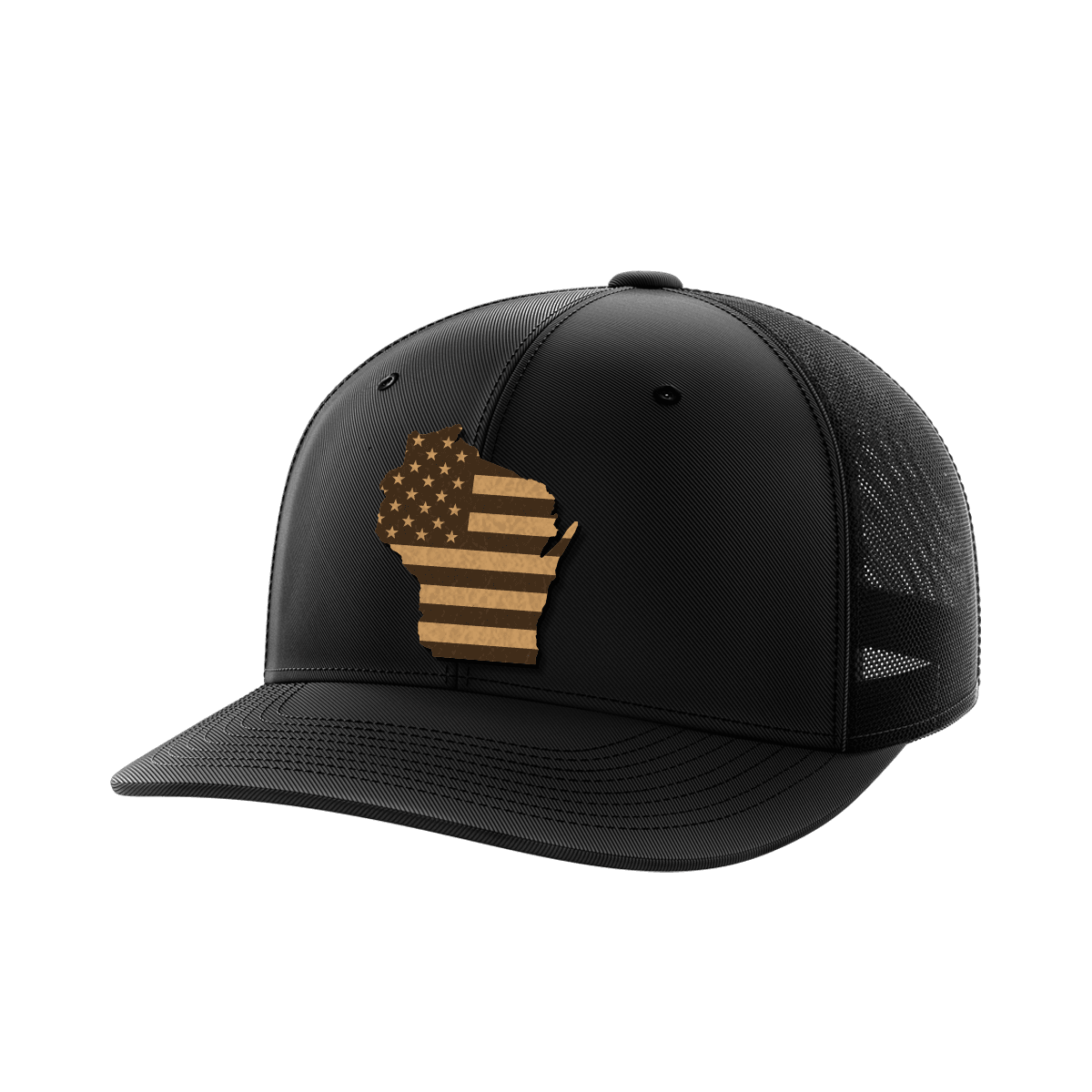 Wisconsin United Hats Hat Greater Half Black/Black Genuine Leather Wisconsin