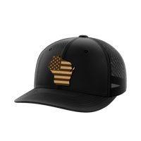 Thumbnail for Wisconsin United Hats Hat Greater Half Black/Black Genuine Leather Wisconsin