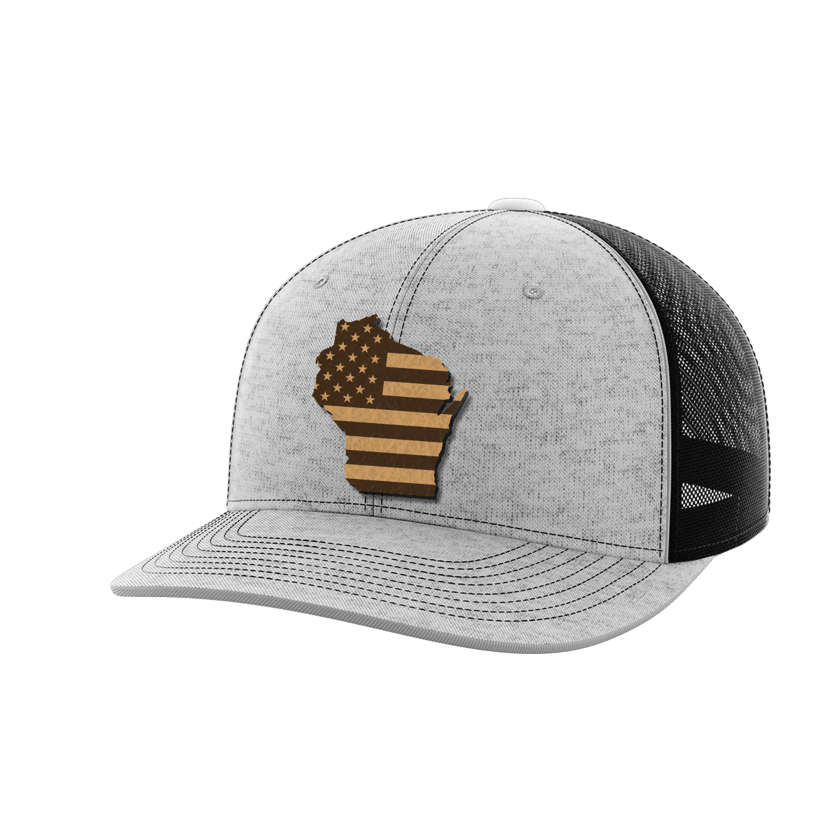 Wisconsin United Hats Hat Greater Half Heather Grey/Black Genuine Leather Wisconsin