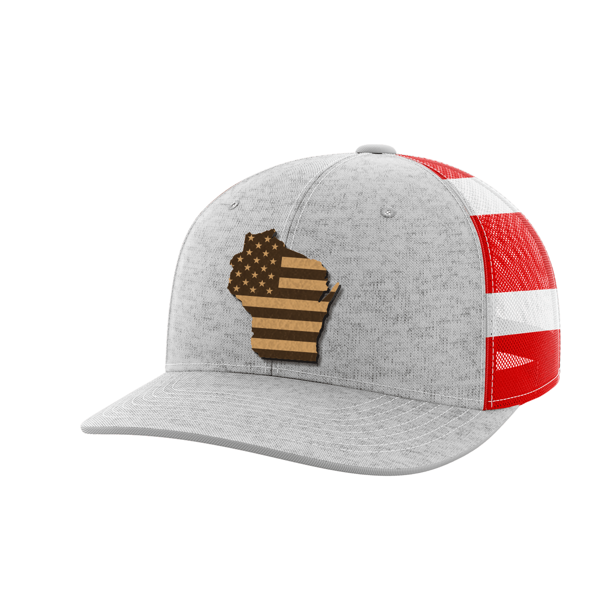 Wisconsin United Hats Hat Greater Half Heather Grey/Flag Genuine Leather Wisconsin