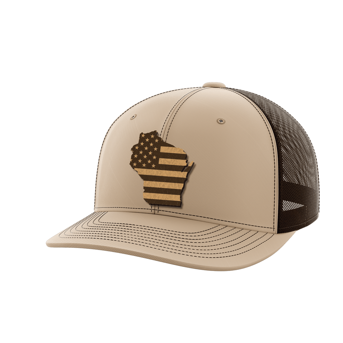 Wisconsin United Hats Hat Greater Half Khaki/Coffee Genuine Leather Wisconsin