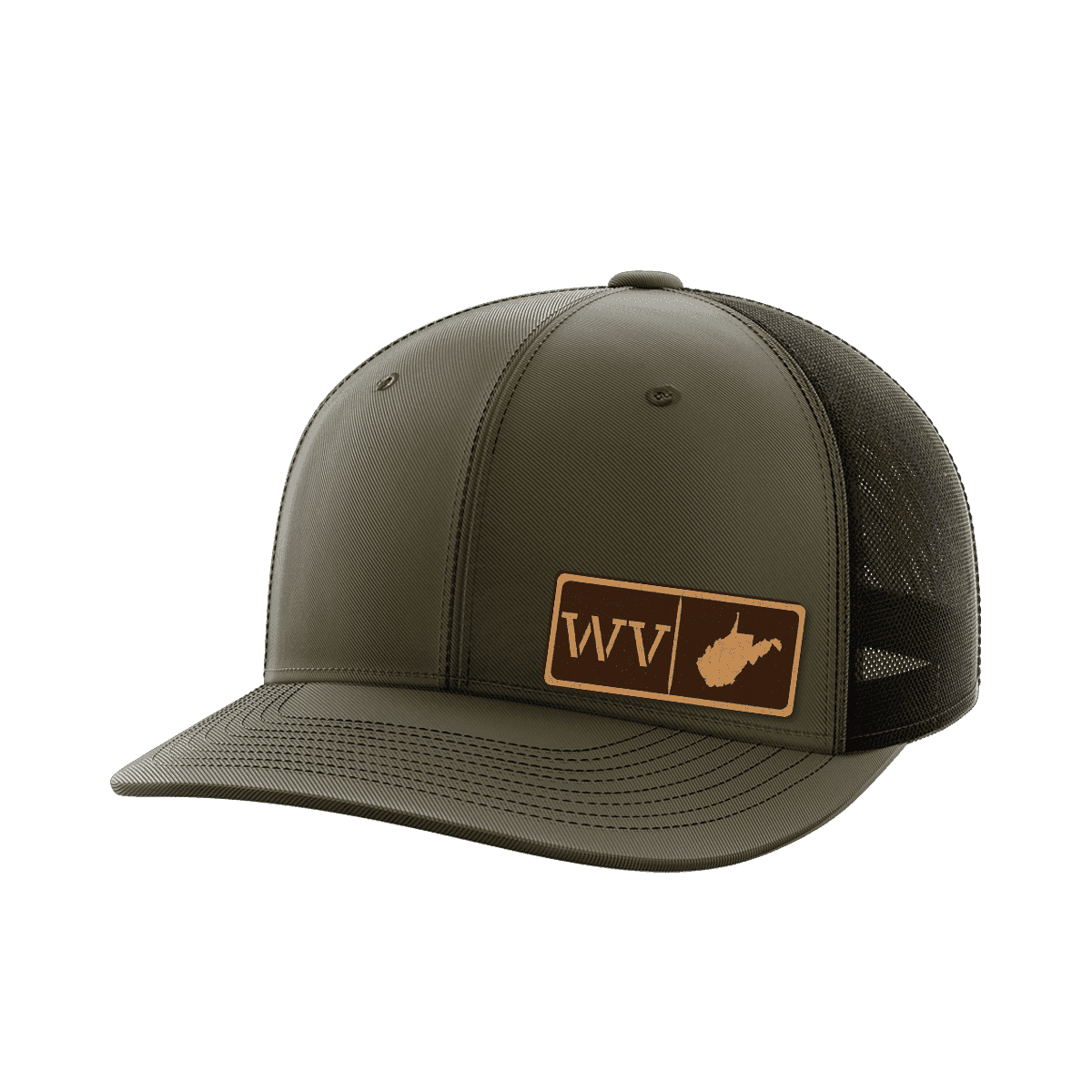 West Virginia Homegrown Hats Hat Greater Half OD Green/Black Genuine Leather West Virginia