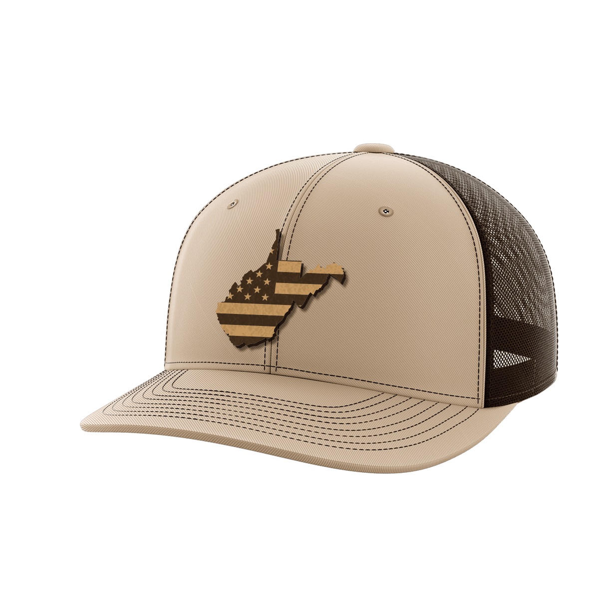 West Virginia United Hats Hat Greater Half Khaki/Coffee Genuine Leather West Virginia