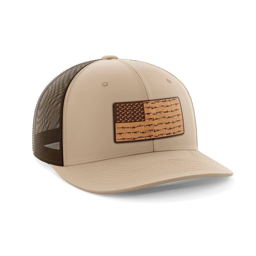 Amerigun Flag Patch Hat Hat Greater Half Khaki/Coffee Genuine Leather