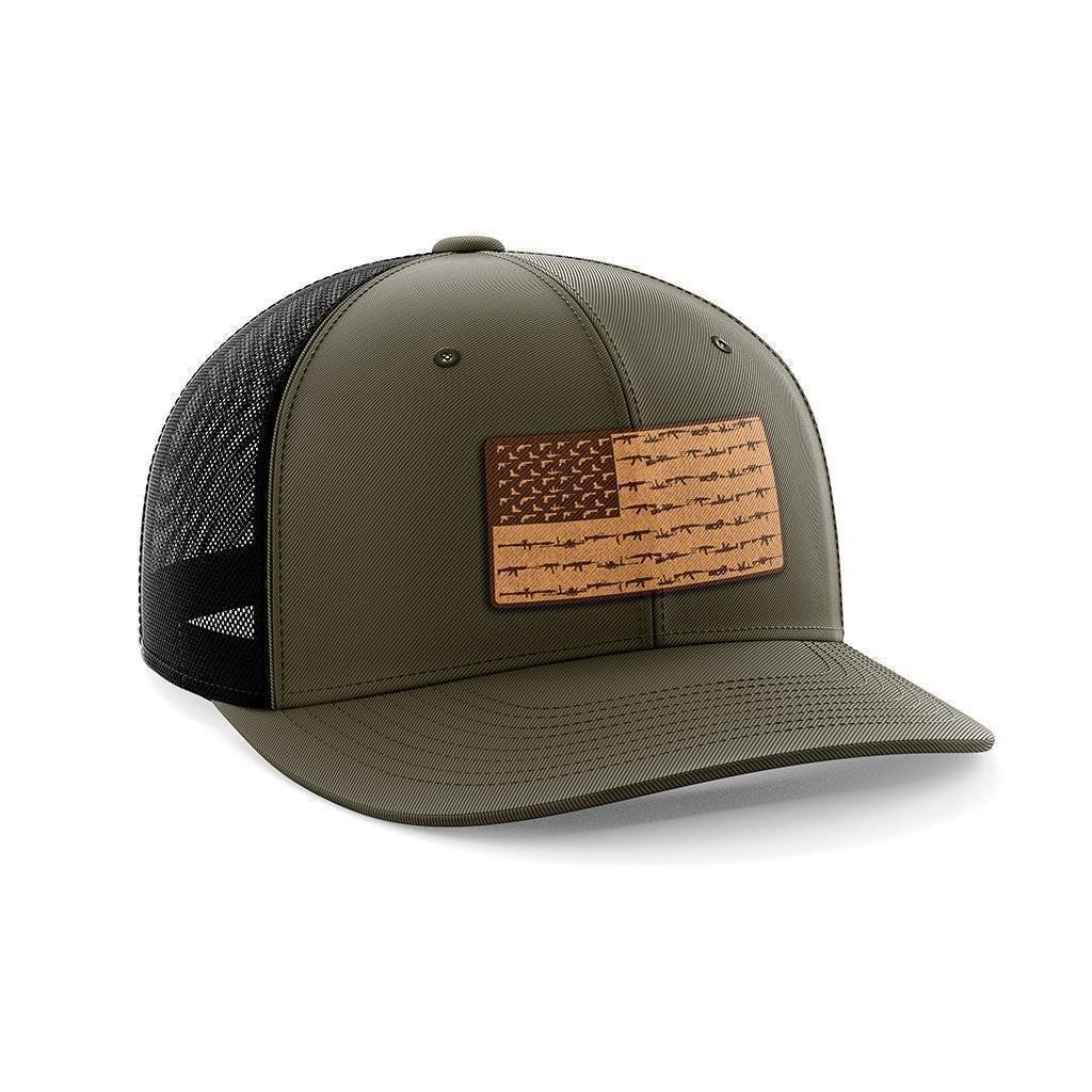 Amerigun Flag Patch Hat Hat Greater Half OD Green/Black Genuine Leather