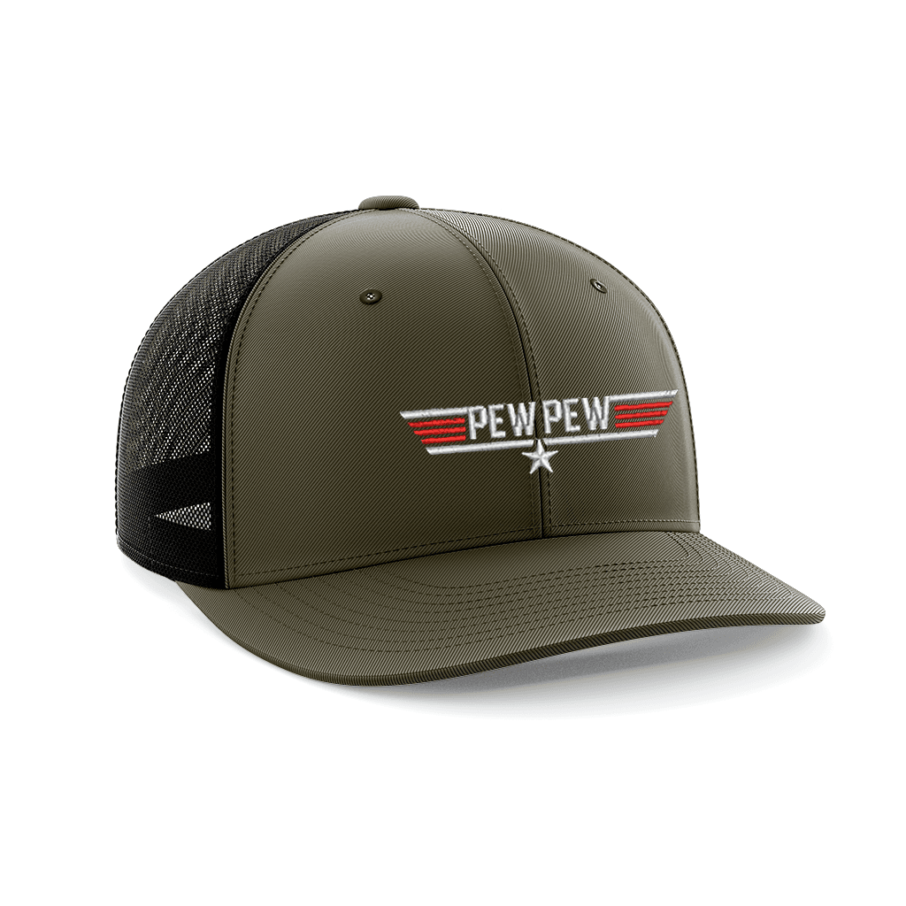 Pew Pew Embroidered Trucker Hat Hat Greater Half OD Green/Black