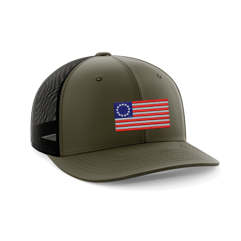 13 Colonies Embroidered Trucker Hat Hat Greater Half OD Green/Black