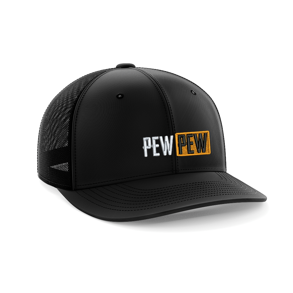 Pew Pew Hub Embroidered Trucker Hat Hat Greater Half Black/Black