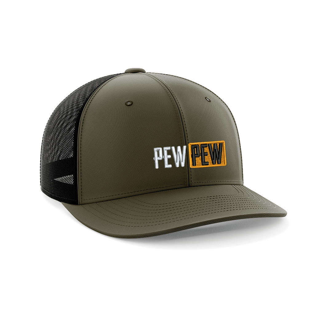 Pew Pew Hub Embroidered Trucker Hat Hat Greater Half OD Green/Black