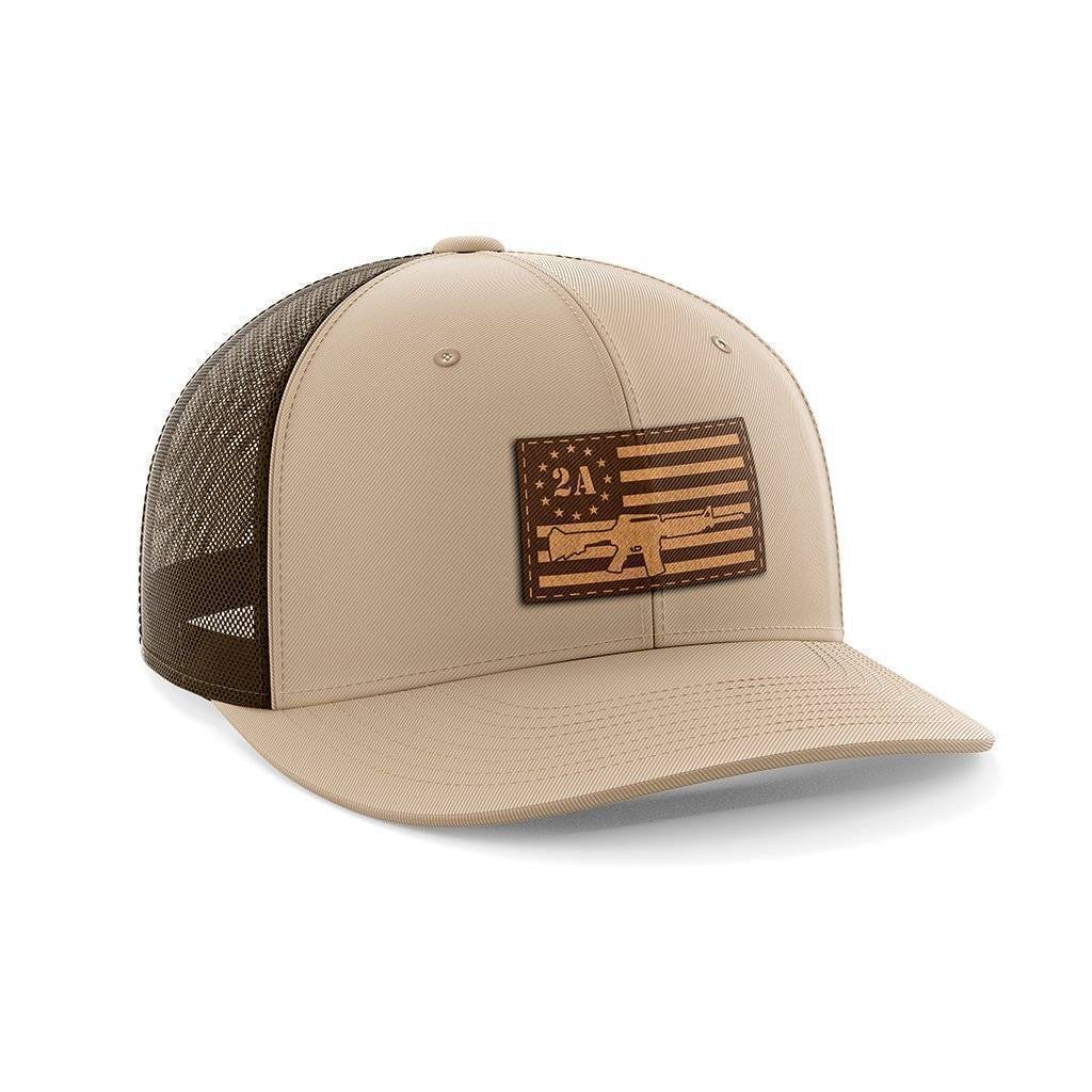 2nd Amendment AR15 Leather Patch Hat Hat Greater Half Khaki/Coffee