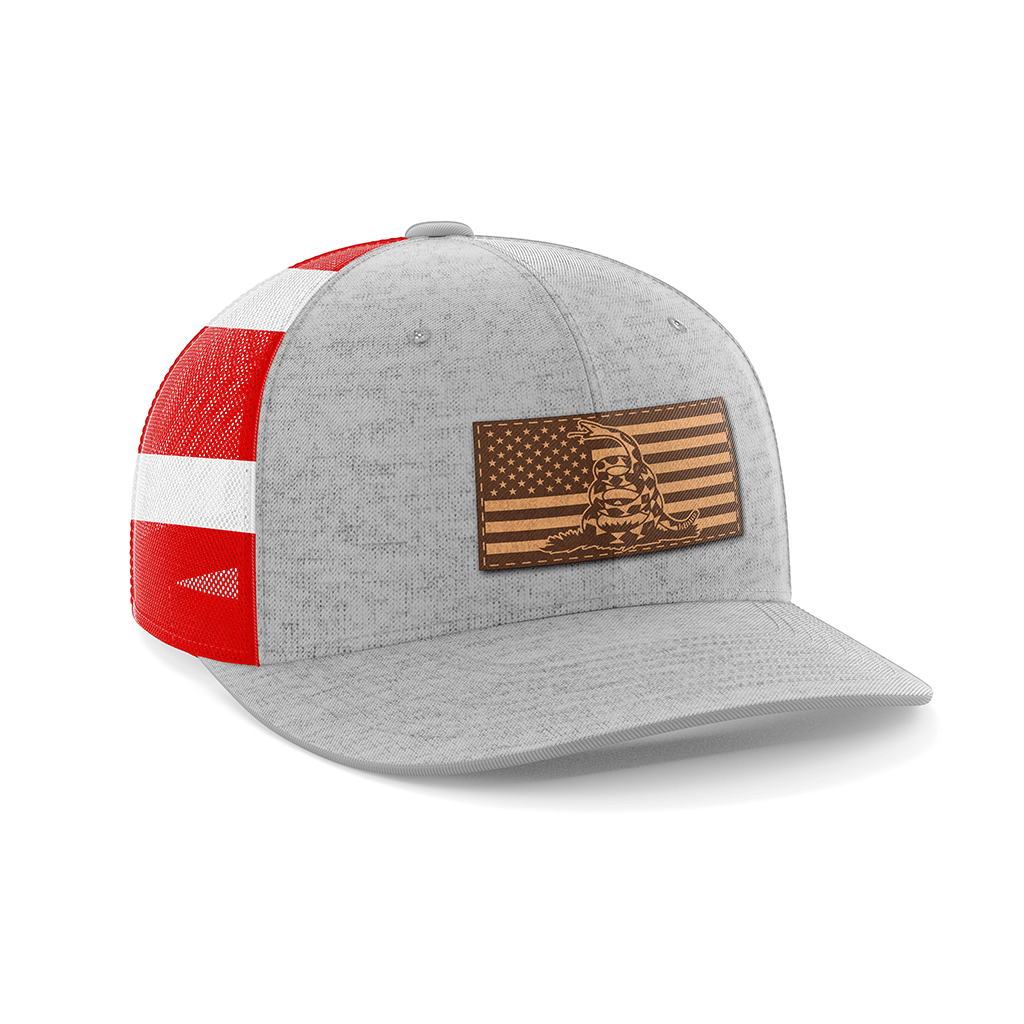 Don't Tread On Me/American Flag Patch Hat Hat Greater Half Heather Grey/Flag Genuine Leather