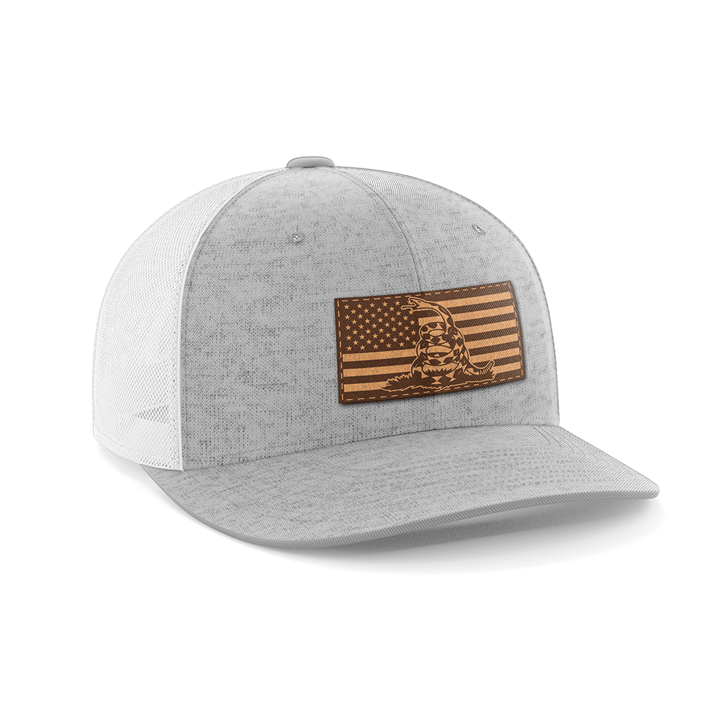 Don't Tread On Me/American Flag Patch Hat Hat Greater Half Heather Grey/White Genuine Leather