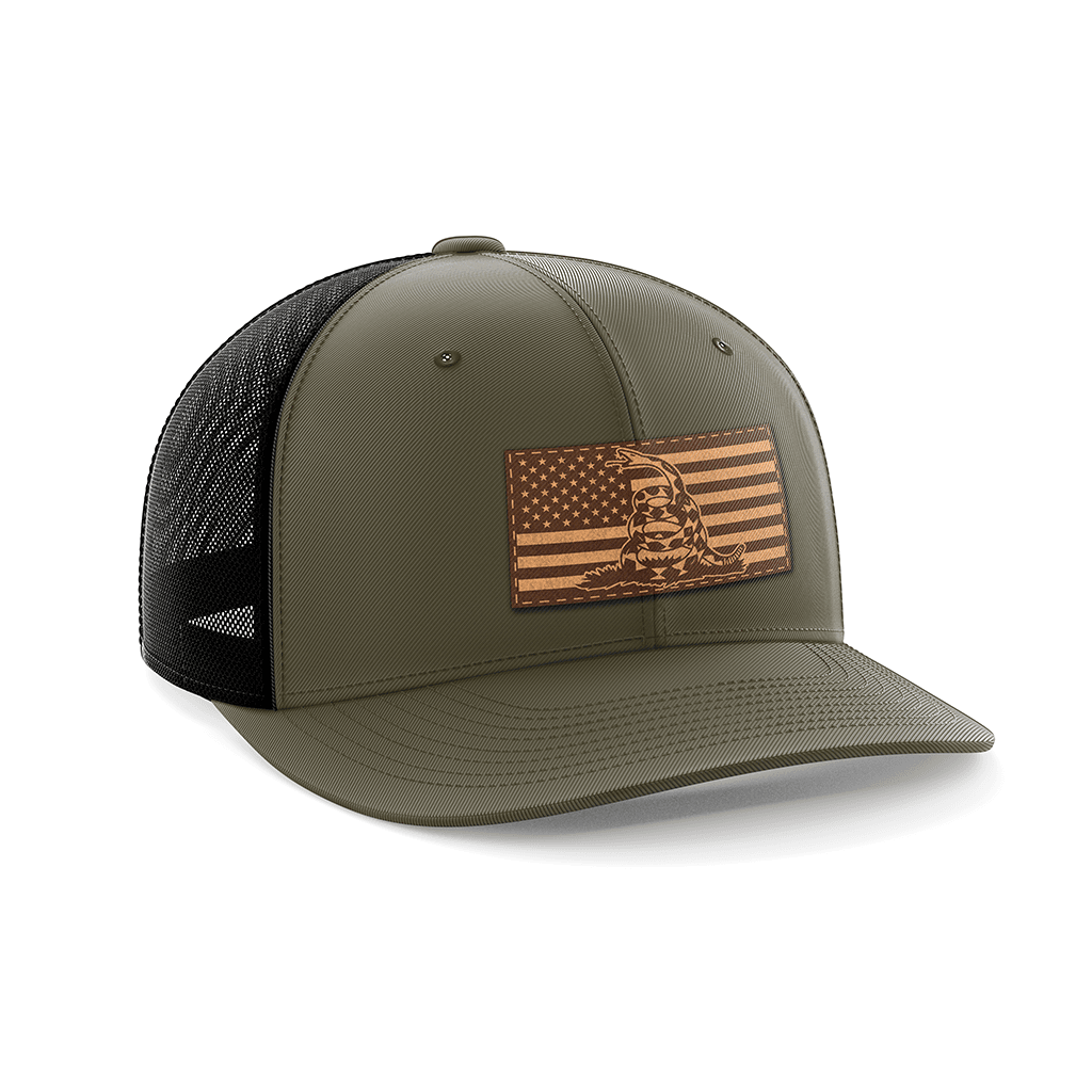 Don't Tread On Me/American Flag Patch Hat Hat Greater Half OD Green/Black Genuine Leather