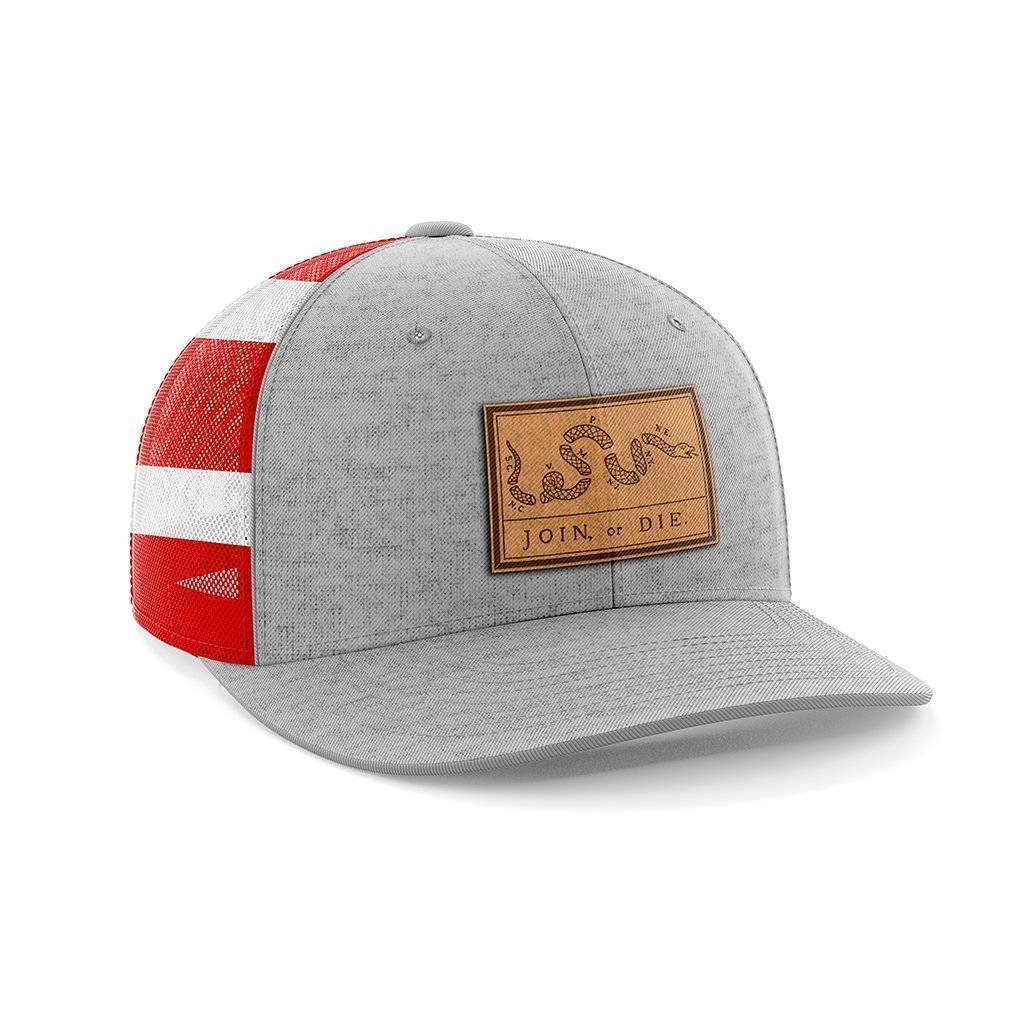 Join Or Die Patch Hat Hat Greater Half Genuine Leather Heather Grey/Flag