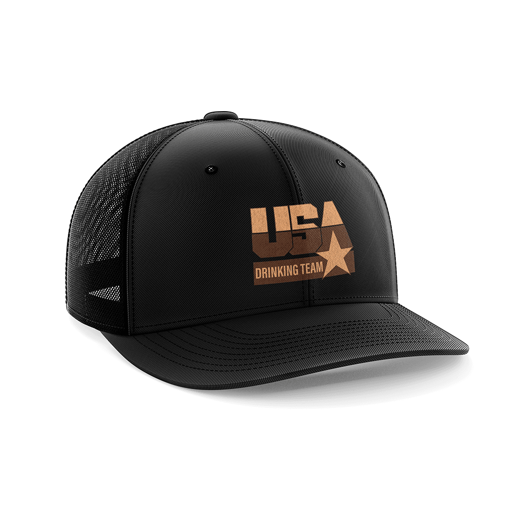 USA Drinking Team Patch Hat Hat Greater Half Heather Grey/Black Genuine Leather