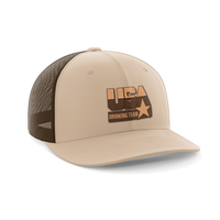 Thumbnail for USA Drinking Team Patch Hat Hat Greater Half Khaki/Coffee Genuine Leather