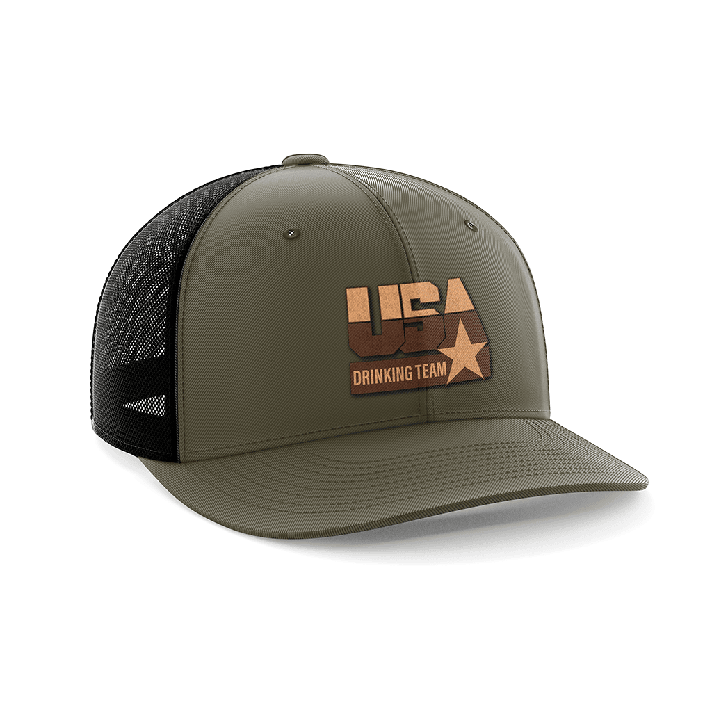 USA Drinking Team Patch Hat Hat Greater Half Heather Black/Black Genuine Leather