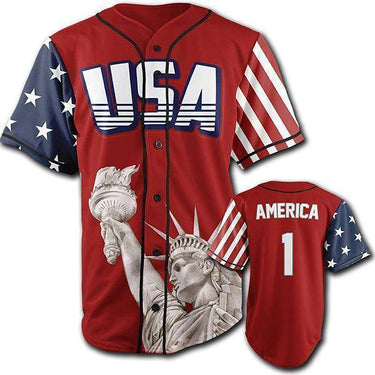 Red America #1 Baseball Jersey Baseball Jersey Greater Half S