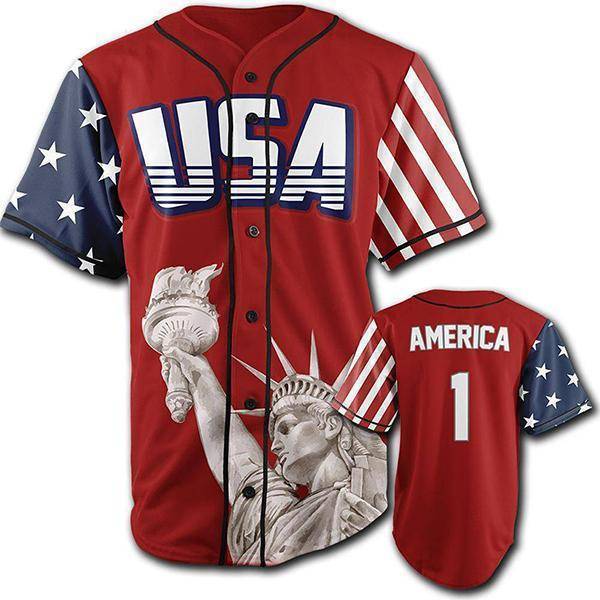 USA Liberty Baseball Jersey Baseball Jersey Greater Half Red S