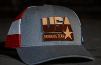 Thumbnail for USA Drinking Team Patch Hat Hat Greater Half Heather Grey/Flag Genuine Leather