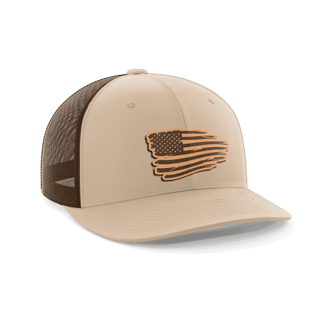 Torn Flag Patch Hat Hat Greater Half Khaki/Coffee Genuine Leather