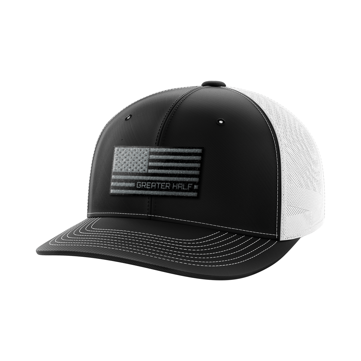 USA Black Flag Woven Patch Hat Hat Greater Half Black/White