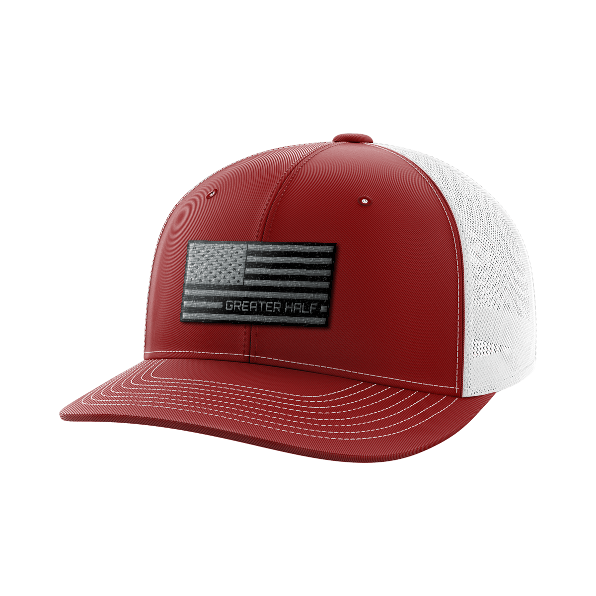 USA Black Flag Woven Patch Hat Hat Greater Half Cardinal Red/White