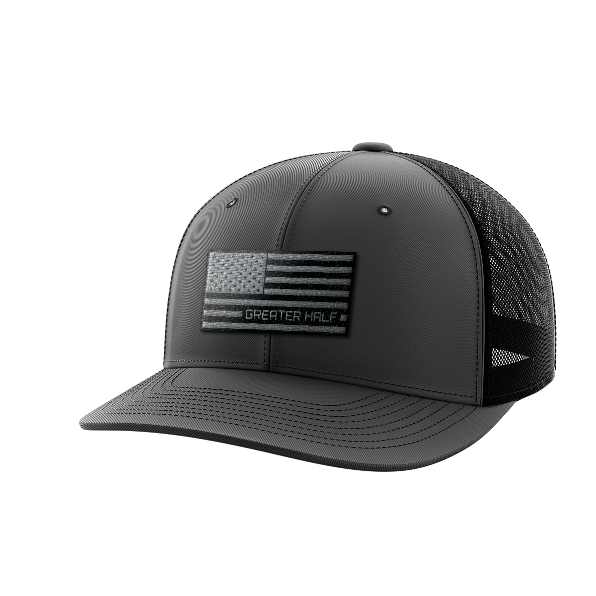 USA Black Flag Woven Patch Hat Hat Greater Half Charcoal/Black
