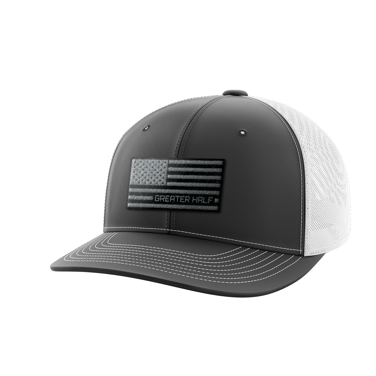 USA Black Flag Woven Patch Hat Hat Greater Half Charcoal/White