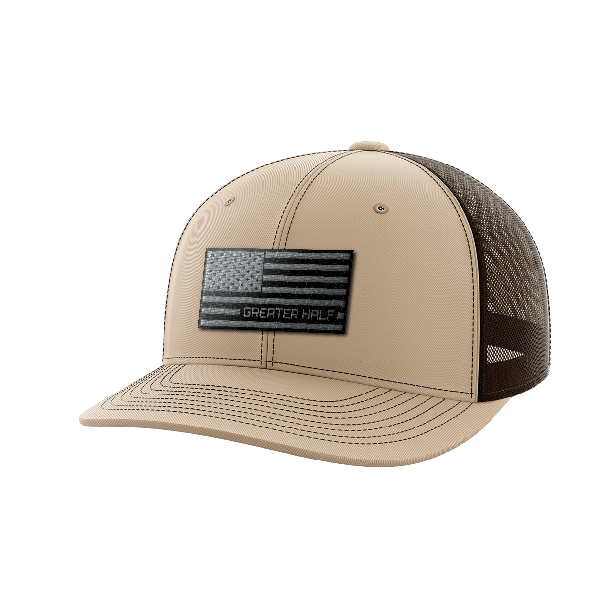 USA Black Flag Woven Patch Hat Hat Greater Half Khaki/Coffee