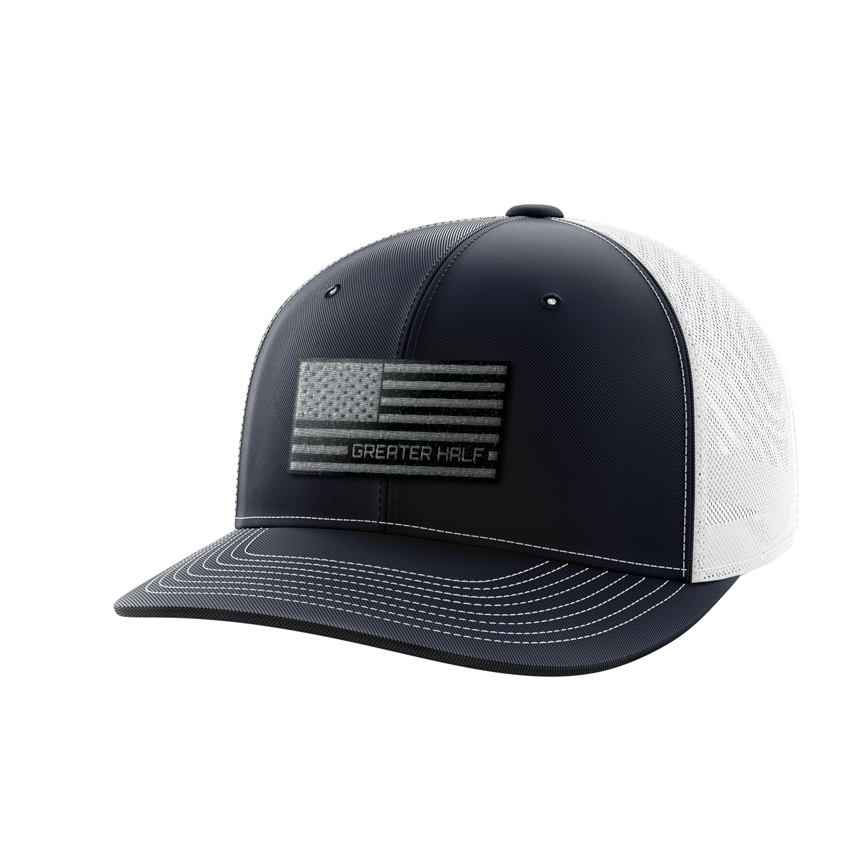 USA Black Flag Woven Patch Hat Hat Greater Half Navy/White