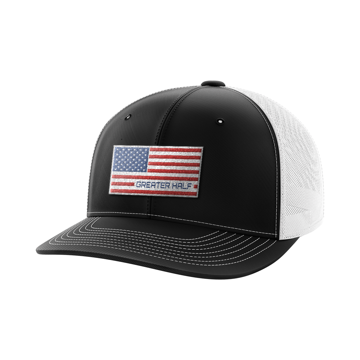 USA Flag Woven Patch Hat Hat Greater Half Black/White