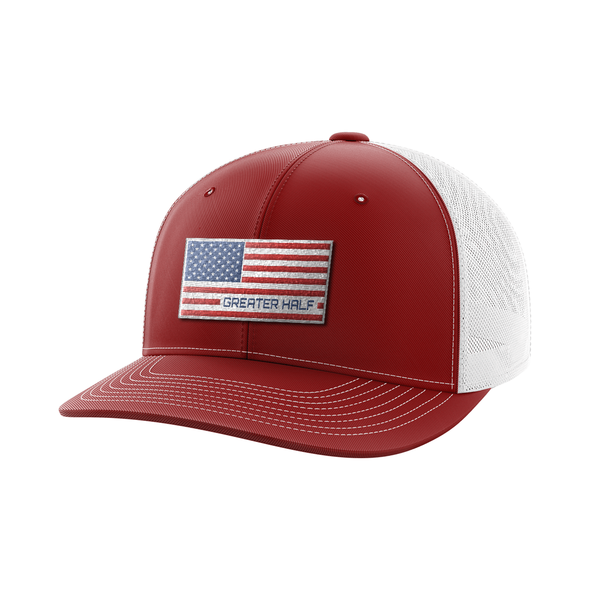 USA Flag Woven Patch Hat Hat Greater Half Cardinal Red/White