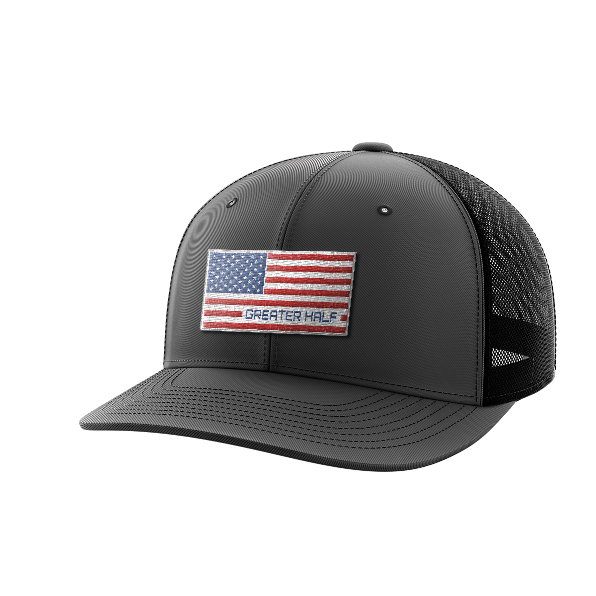 USA Flag Woven Patch Hat Hat Greater Half Charcoal/Black