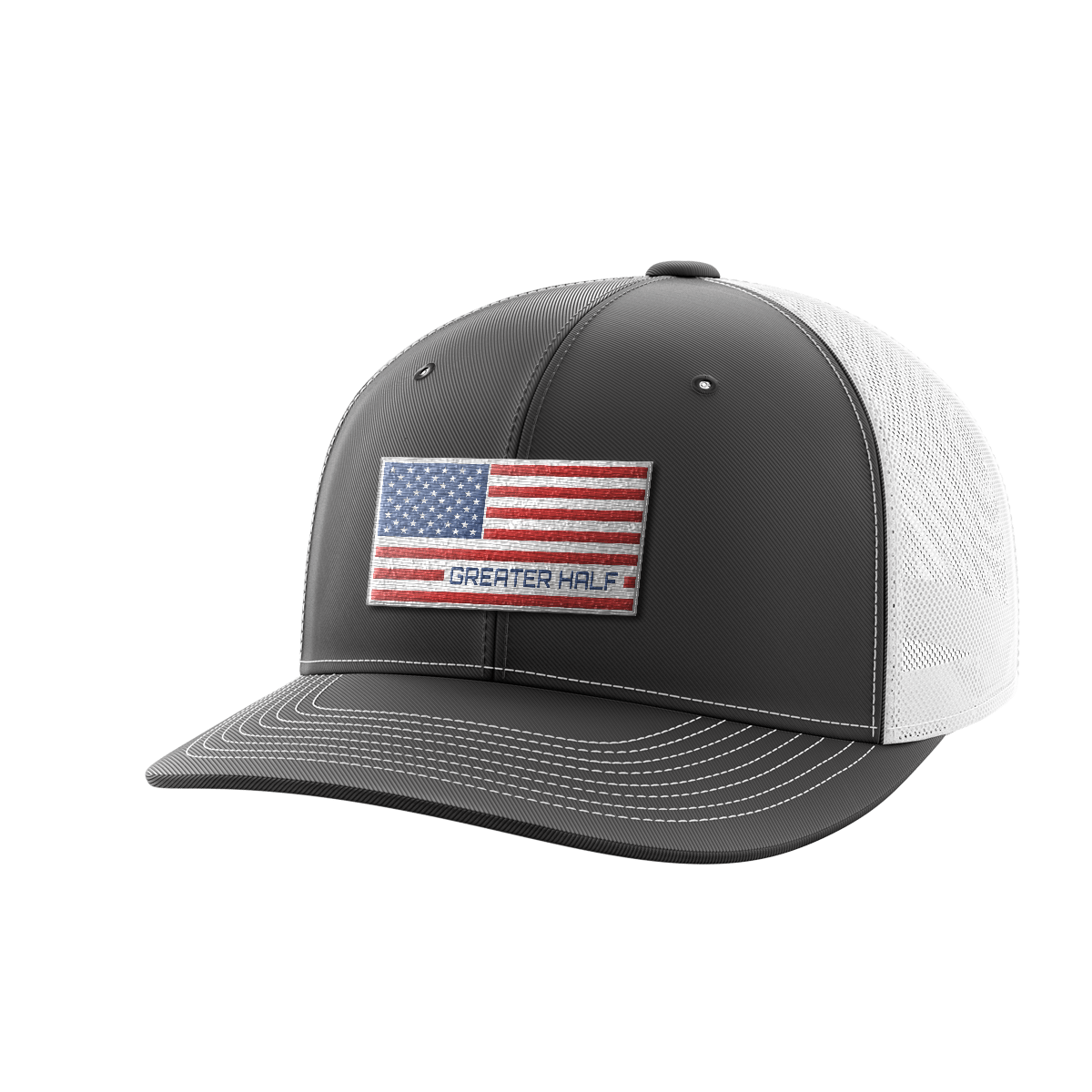 USA Flag Woven Patch Hat Hat Greater Half Charcoal/White