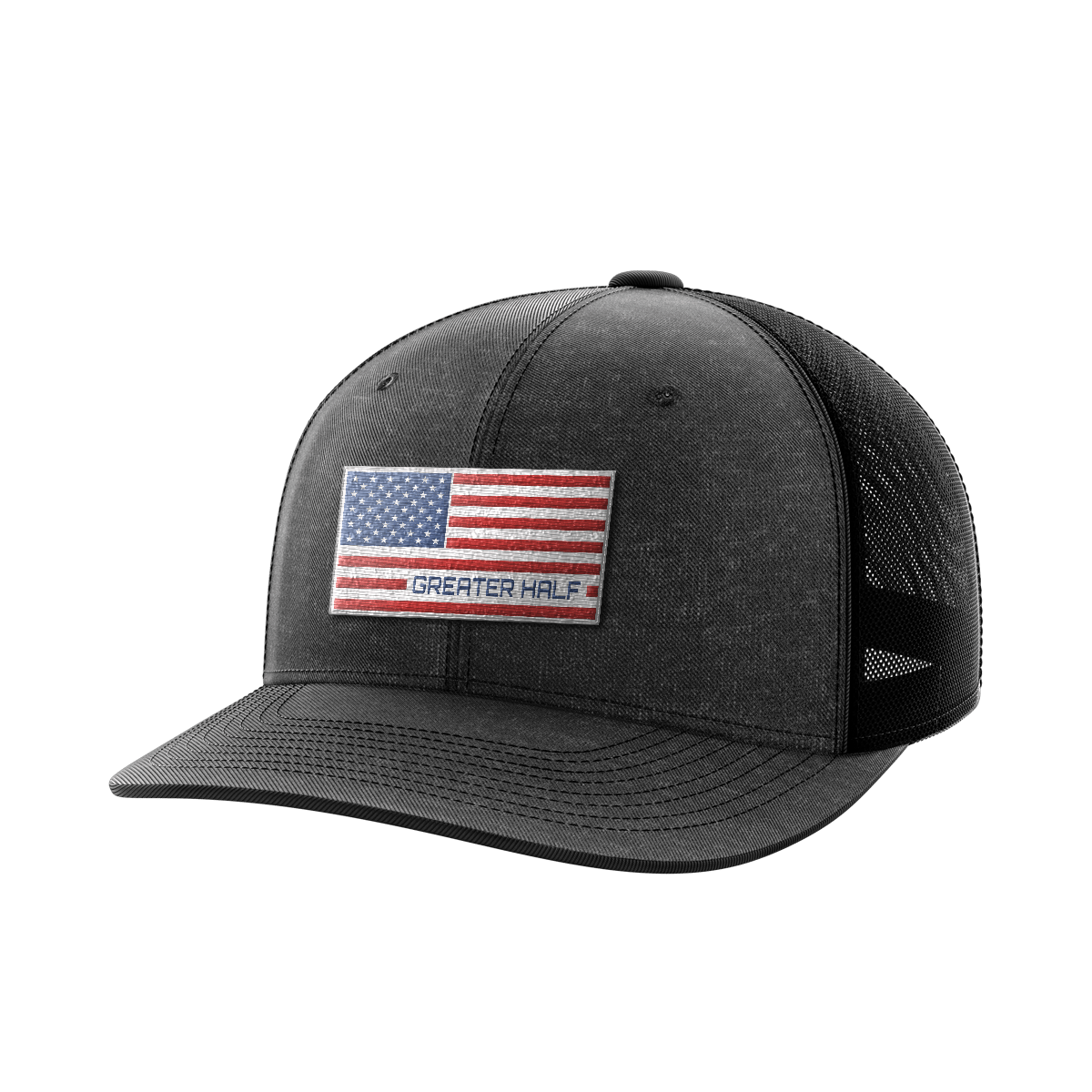 USA Flag Woven Patch Hat Hat Greater Half Heather Black/Black