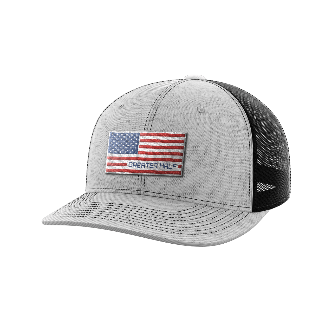 USA Flag Woven Patch Hat Hat Greater Half Heather Grey/Black