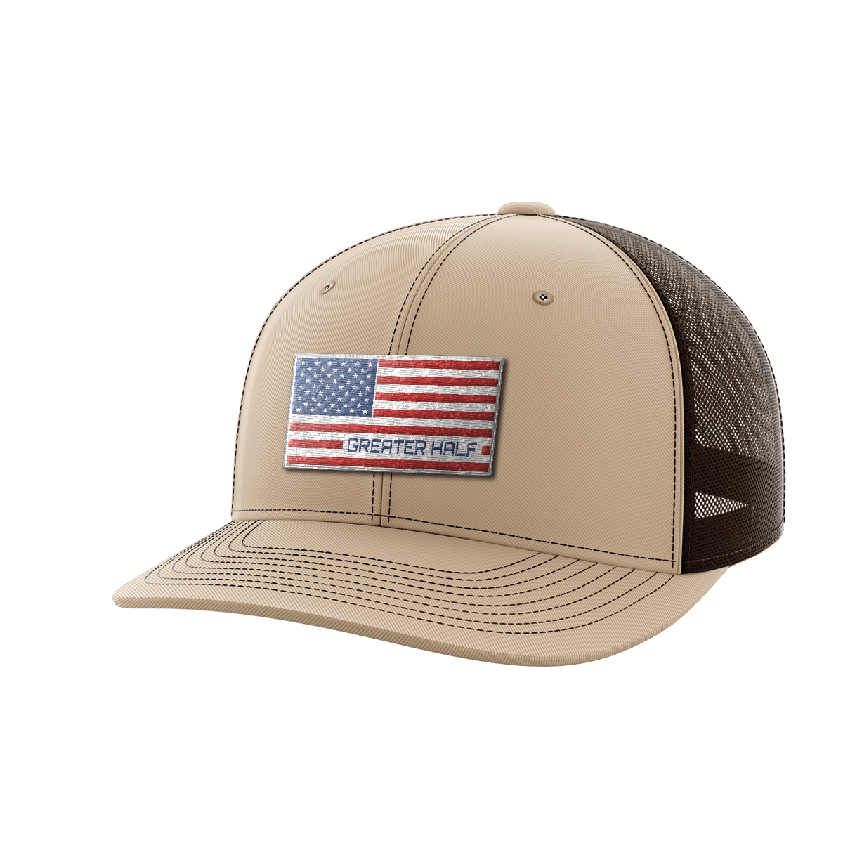USA Flag Woven Patch Hat Hat Greater Half Khaki/Coffee