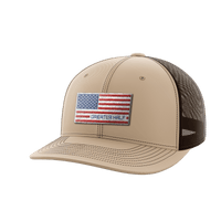 Thumbnail for USA Flag Woven Patch Hat Hat Greater Half Khaki/Coffee